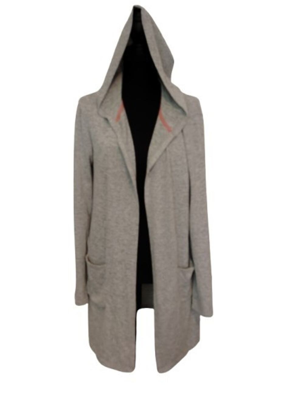 Lily White Duster Style Gray Draped Hooded Cardigan Sweater Long Sleeve Size L